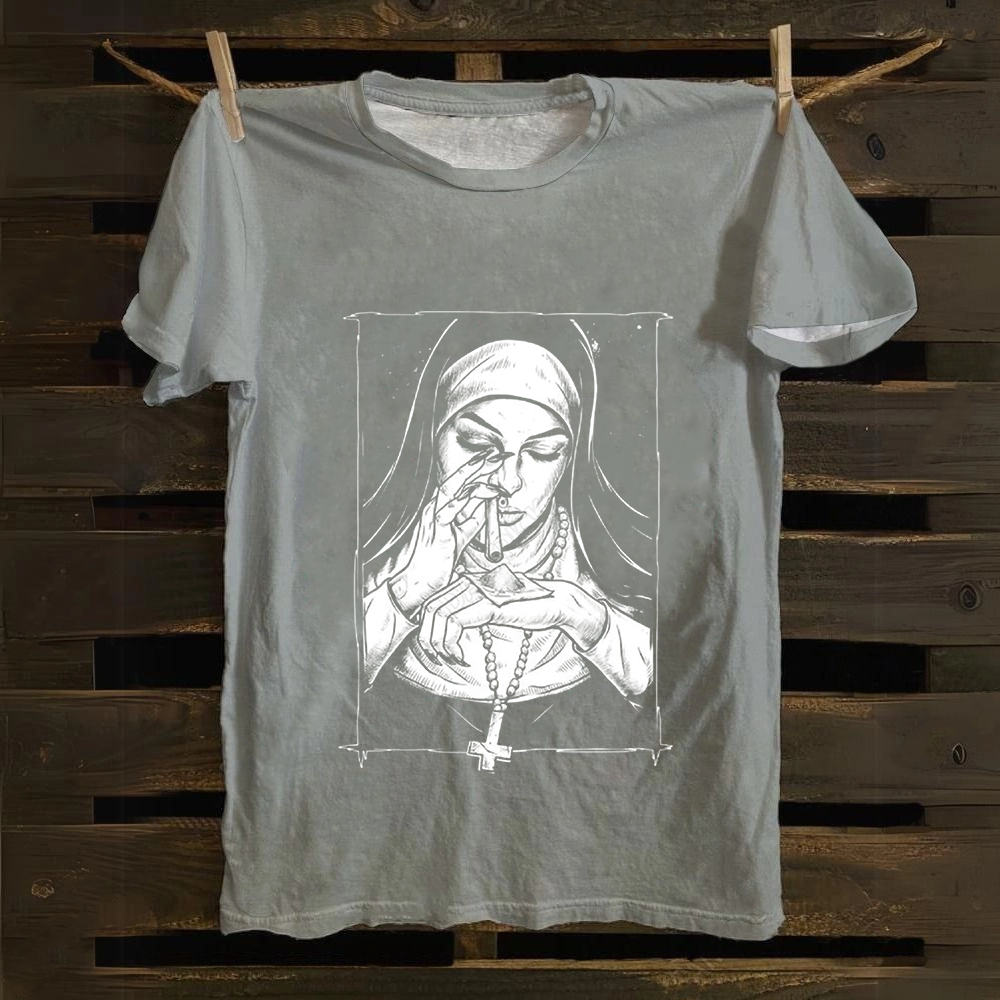 Unisex Vintage  Evil Nun art Cotton T-Shirt