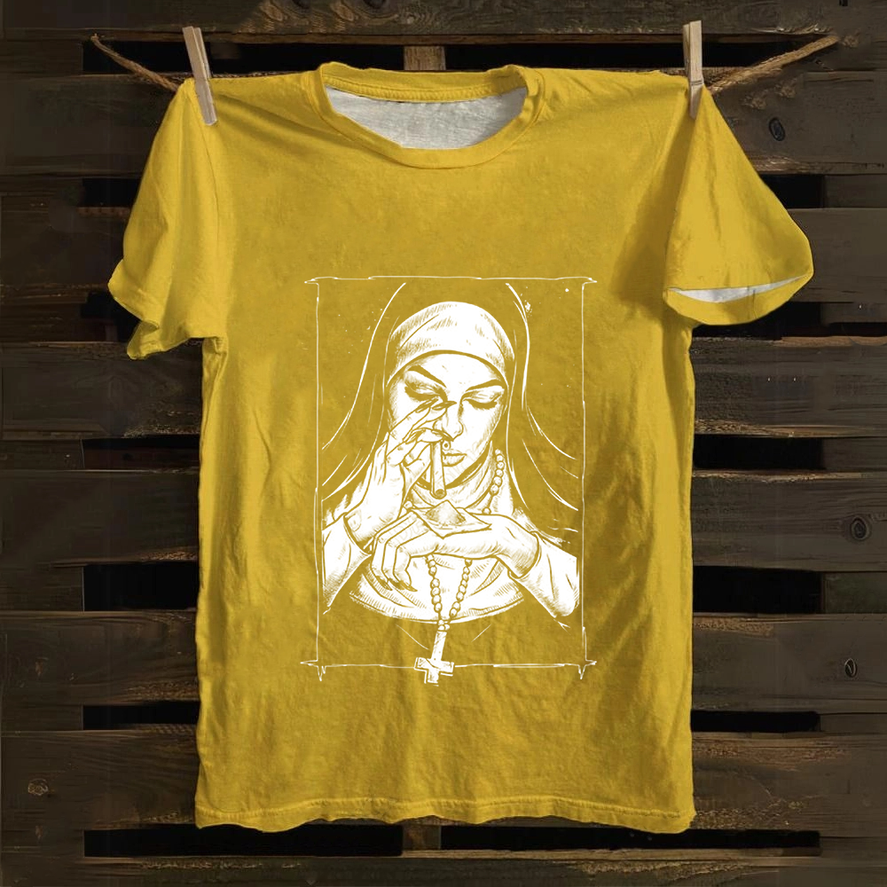 Unisex Vintage  Evil Nun art Cotton T-Shirt