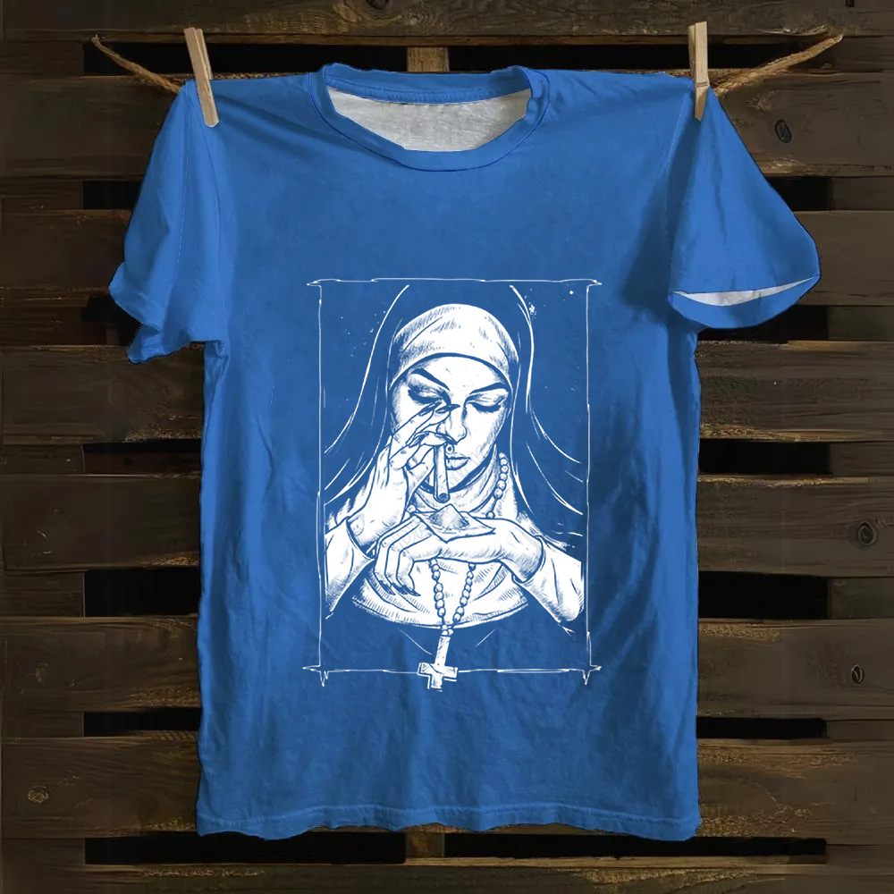 Unisex Vintage  Evil Nun art Cotton T-Shirt