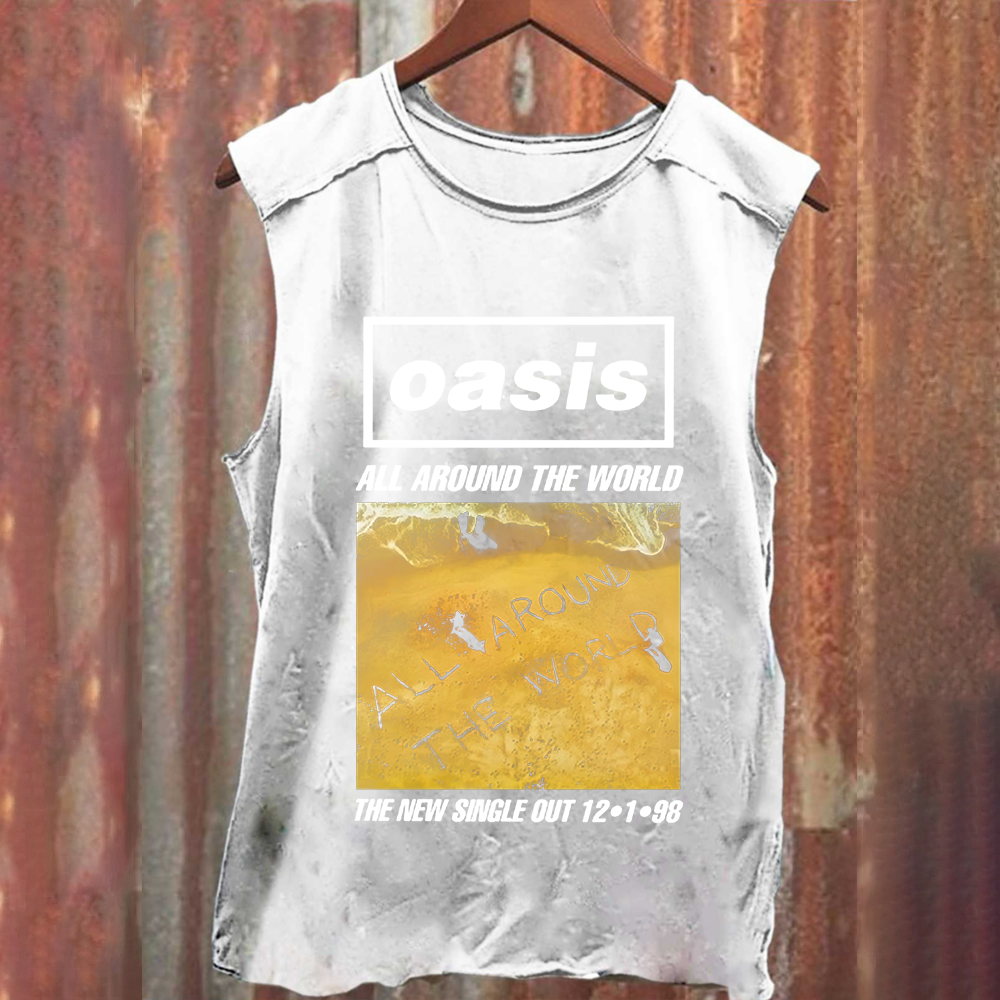Unisex Vintage Washed Oasis Band All Around the World Tank Top