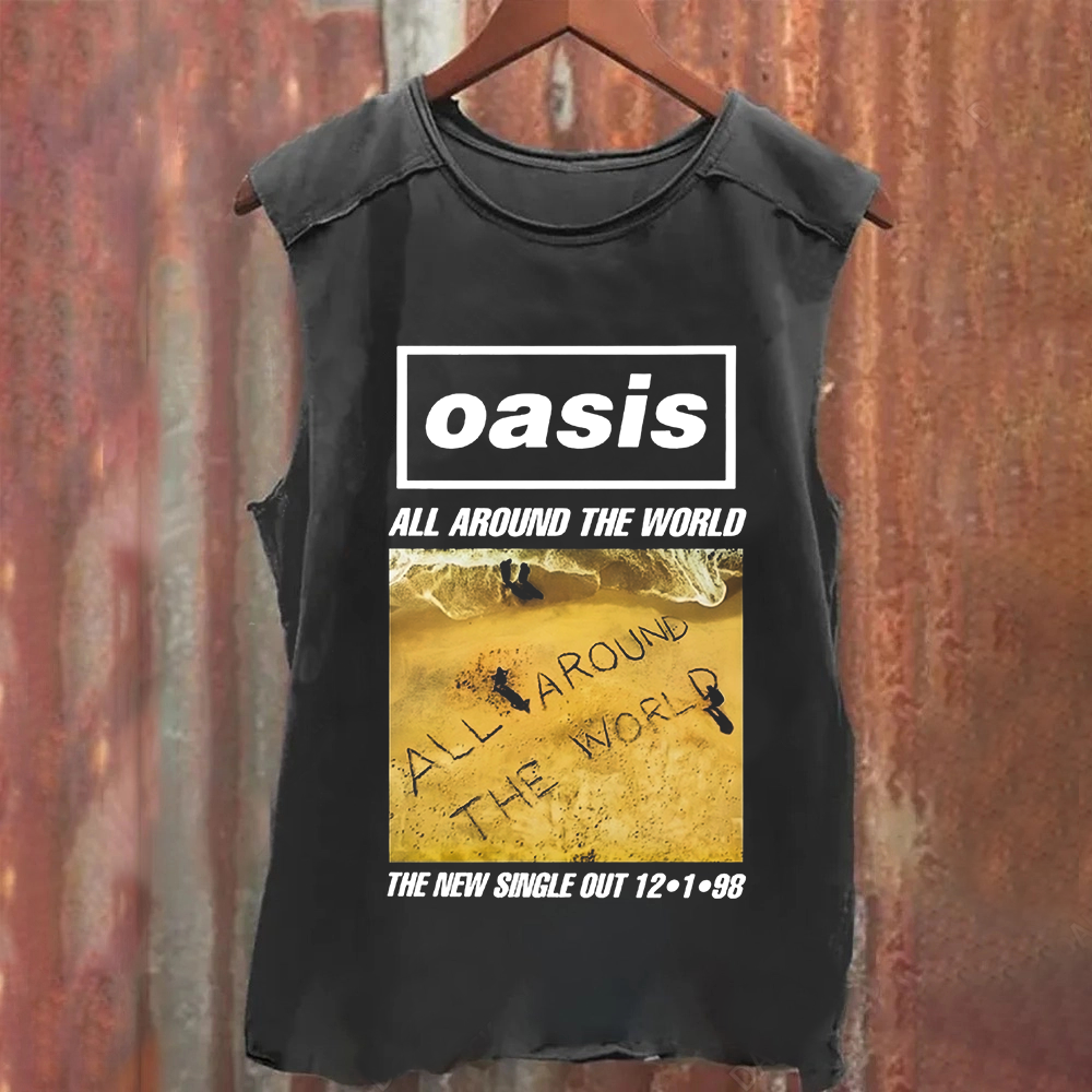 Unisex Vintage Washed Oasis Band All Around the World Tank Top
