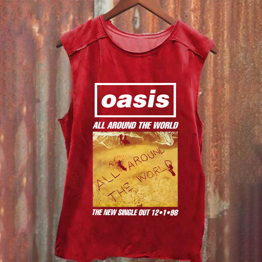 Unisex Vintage Washed Oasis Band All Around the World Tank Top