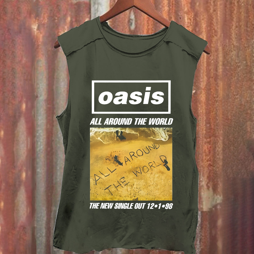 Unisex Vintage Washed Oasis Band All Around the World Tank Top