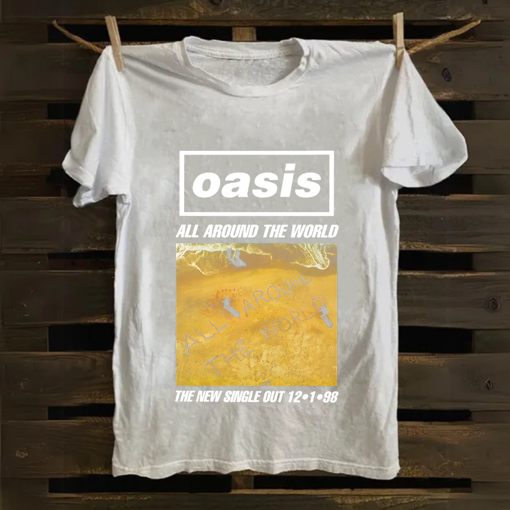Unisex Vintage Oasis Band All Around the World  Cotton T-Shirt