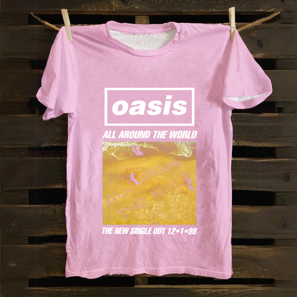 Unisex Vintage Oasis Band All Around the World  Cotton T-Shirt