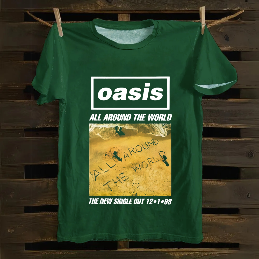 Unisex Vintage Oasis Band All Around the World  Cotton T-Shirt