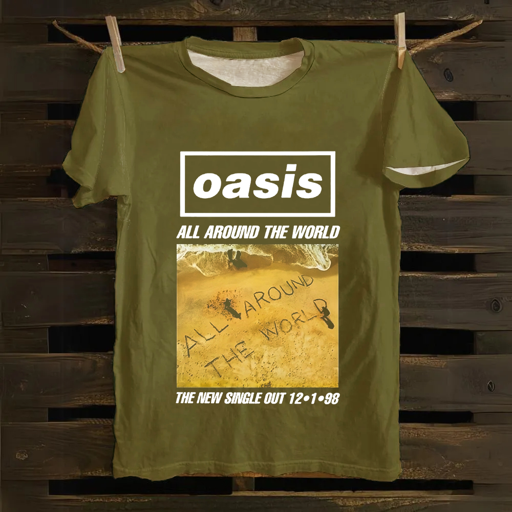 Unisex Vintage Oasis Band All Around the World  Cotton T-Shirt