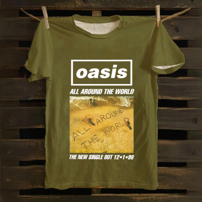 Unisex Vintage Oasis Band All Around the World  Cotton T-Shirt