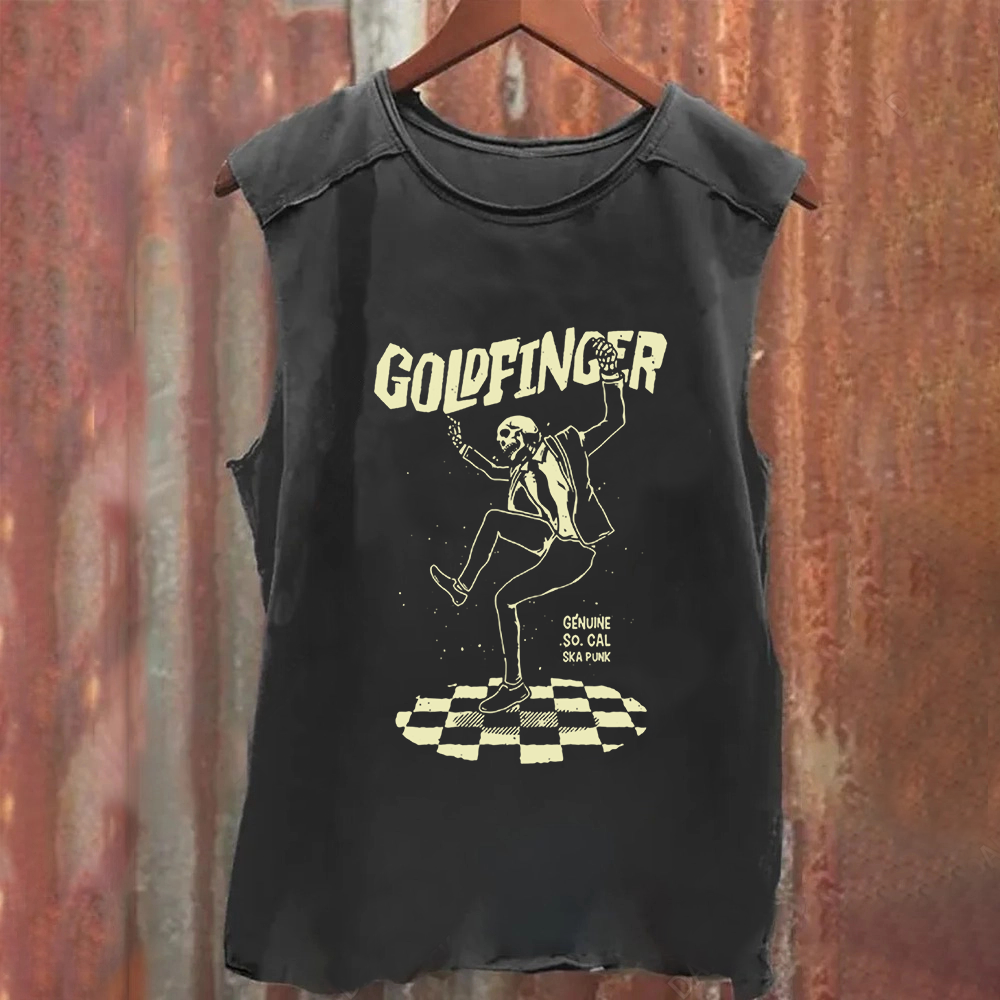 Unisex Vintage Washed  Goldfinger Band Tank Top
