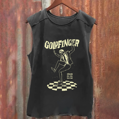 Unisex Vintage Washed  Goldfinger Band Tank Top
