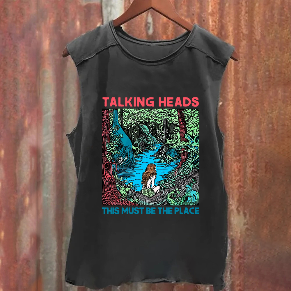 Unisex Vintage Washed  Talking Heads Band Casual Printed Tank Top
