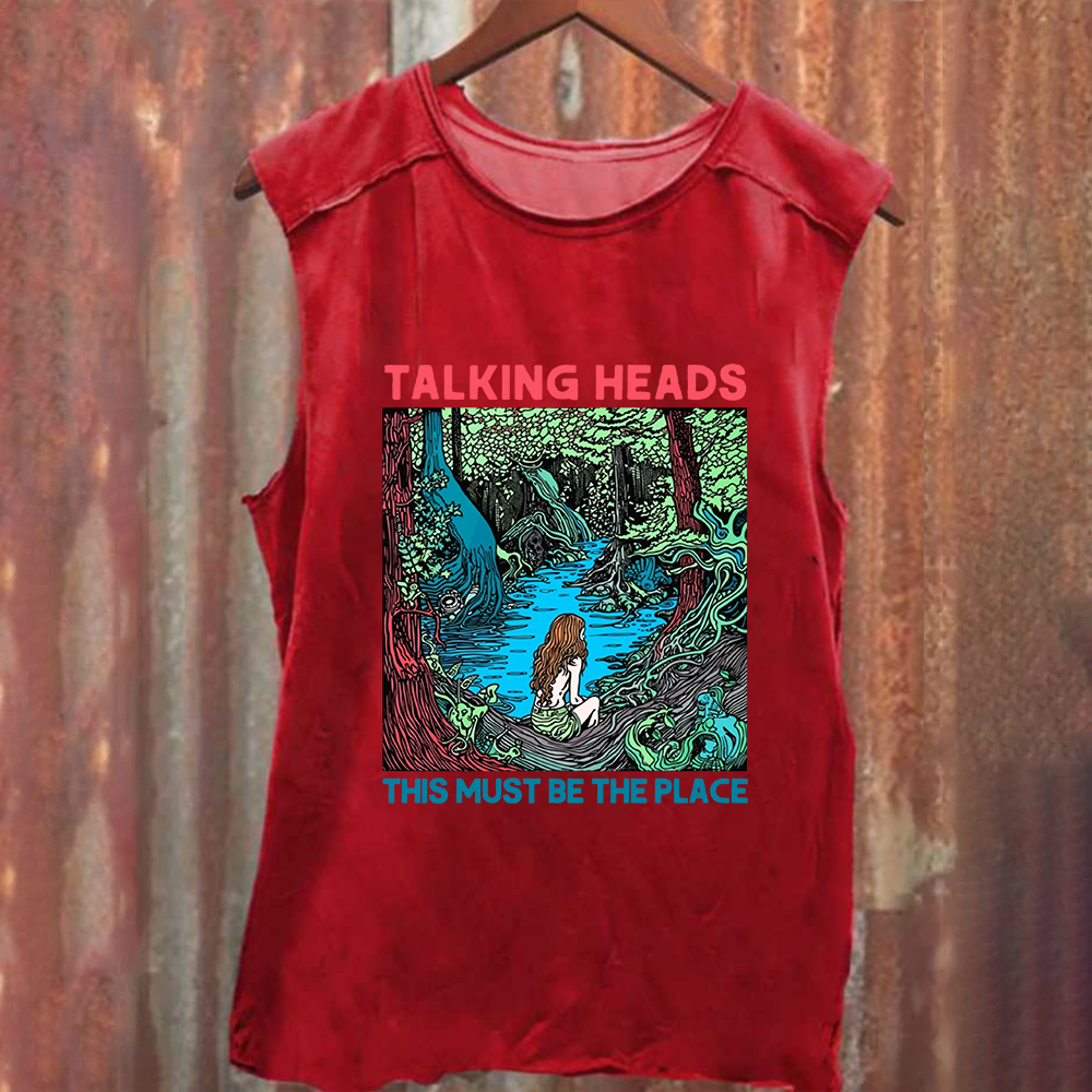 Unisex Vintage Washed  Talking Heads Band Casual Printed Tank Top
