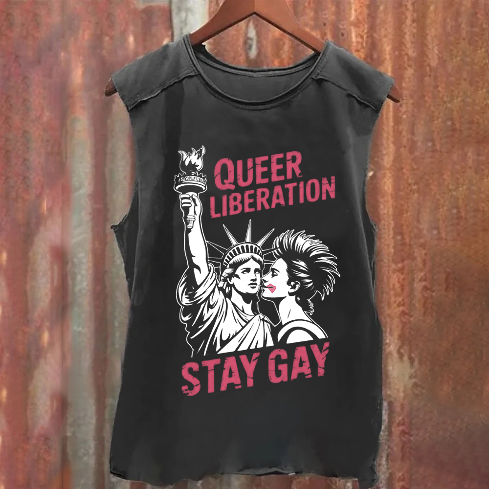 Unisex Vintage Washed Queer Liberation Stay Gay Tank Top