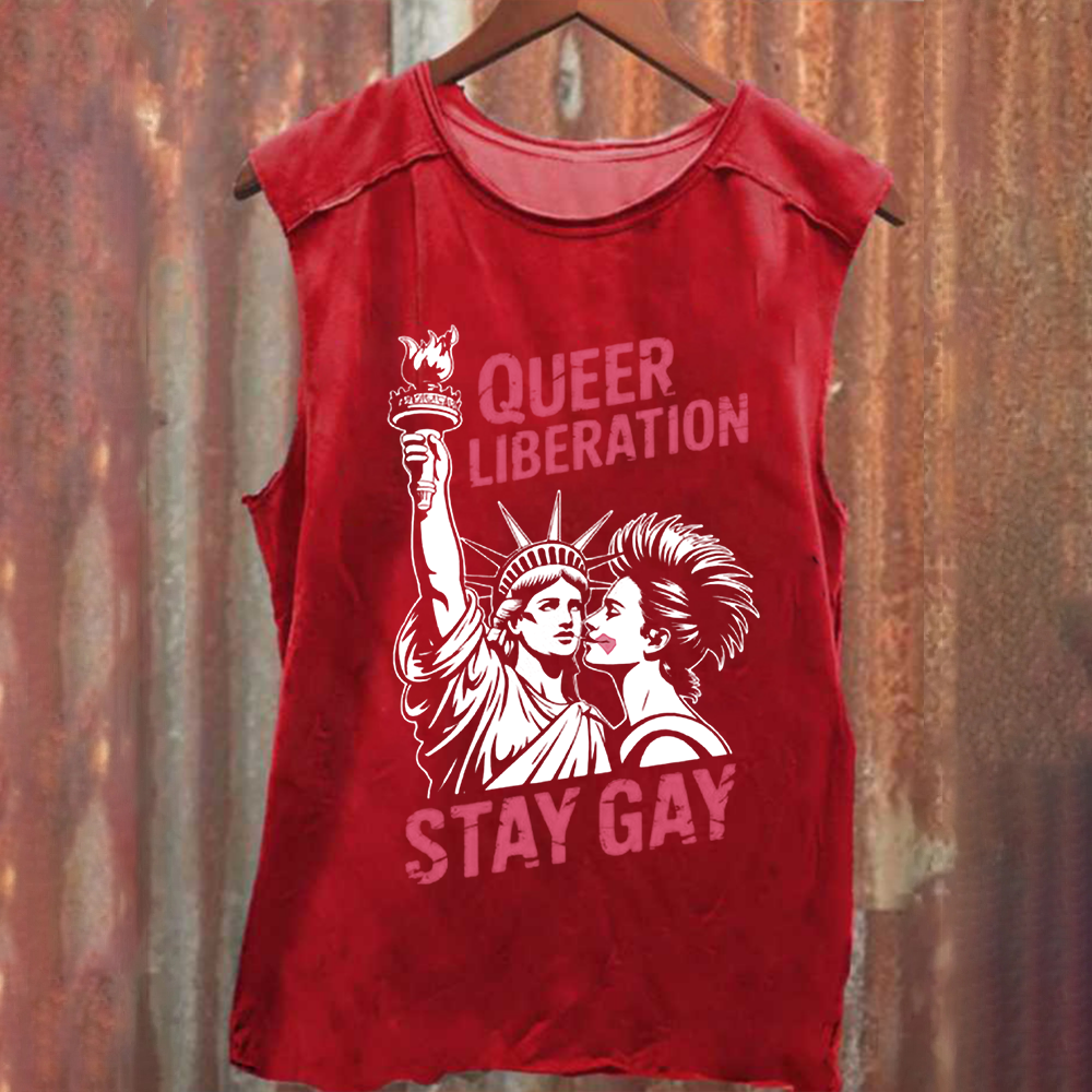Unisex Vintage Washed Queer Liberation Stay Gay Tank Top