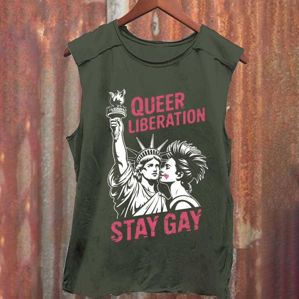 Unisex Vintage Washed Queer Liberation Stay Gay Tank Top