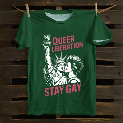 Unisex Vintage Queer Liberation Stay Gay Cotton T-Shirt