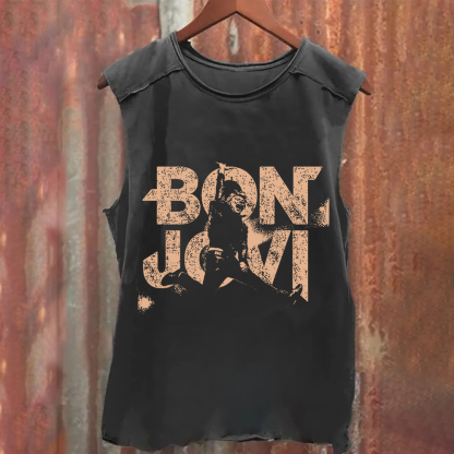 Unisex Vintage Washed Bon Jovi Tank Top