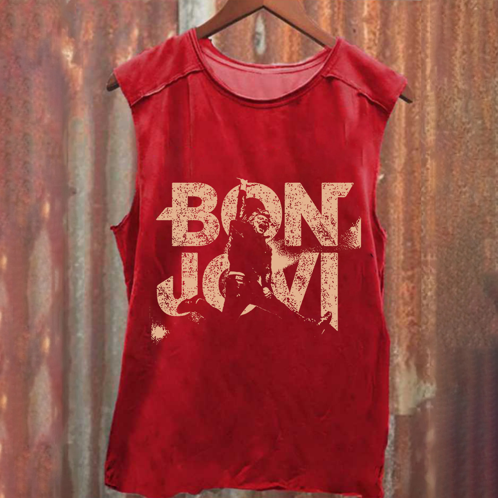 Unisex Vintage Washed Bon Jovi Tank Top
