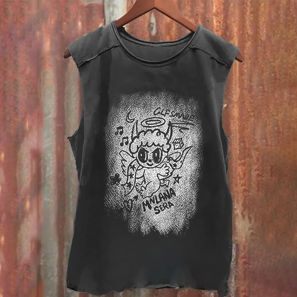 Unisex Vintage Washed Angel Graphic Tank Top