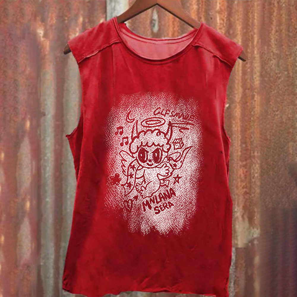 Unisex Vintage Washed Angel Graphic Tank Top