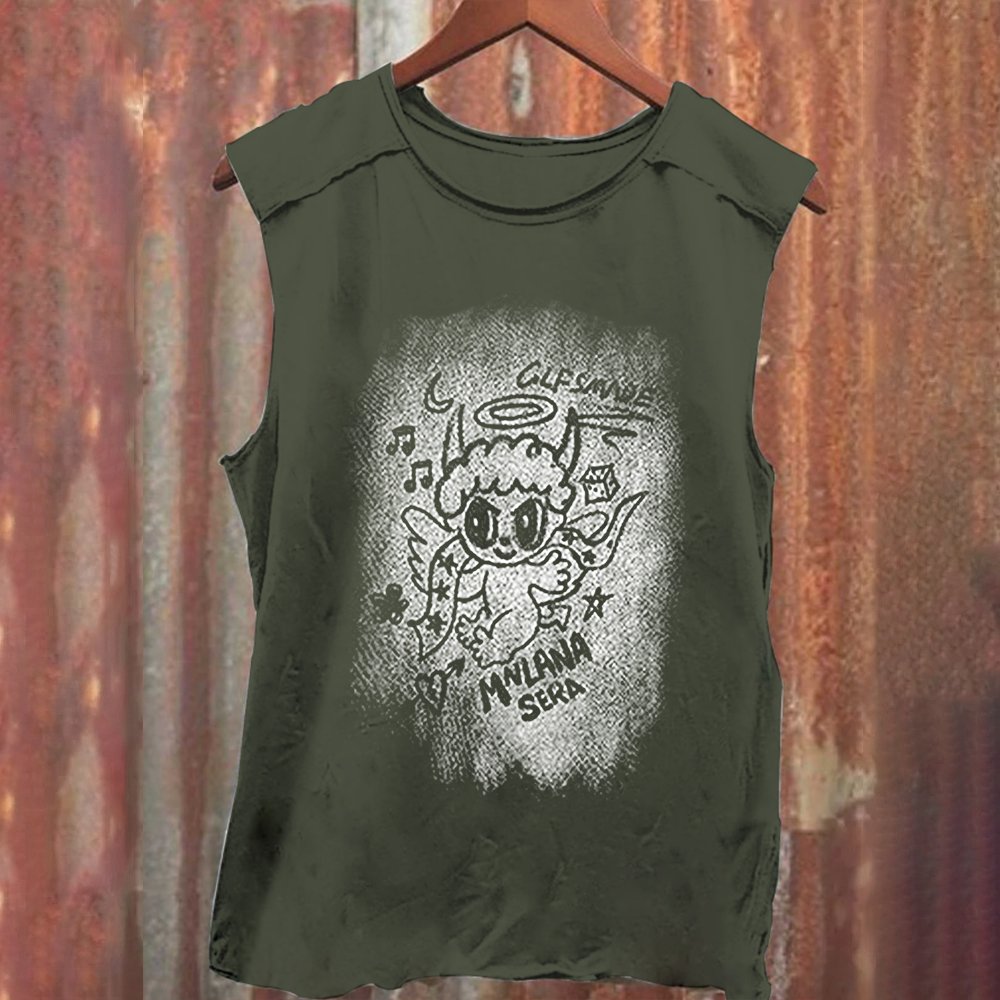 Unisex Vintage Washed Angel Graphic Tank Top