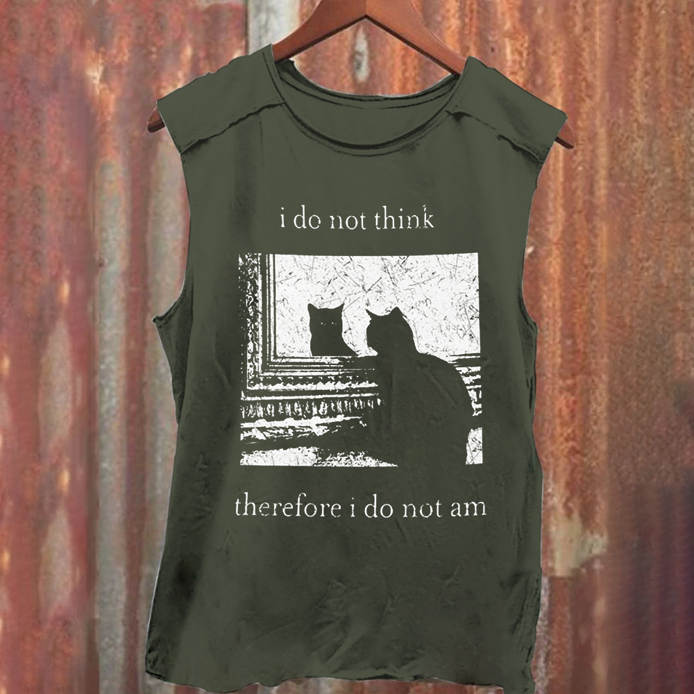 Unisex Vintage Washed I do not think therefor I do not am Funny Cat Tank Top