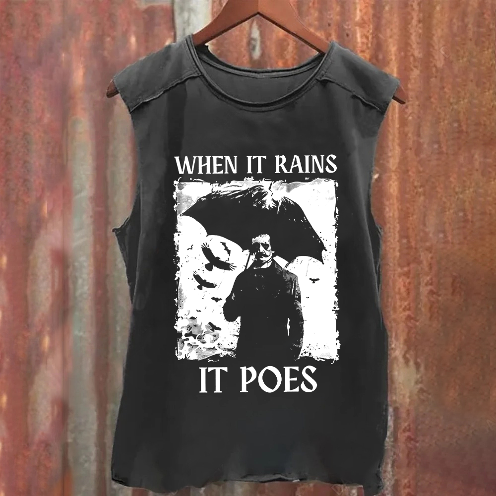 Unisex Vintage Washed Edgar Allan Poe Musicians When It Rains It Pours Tank Top
