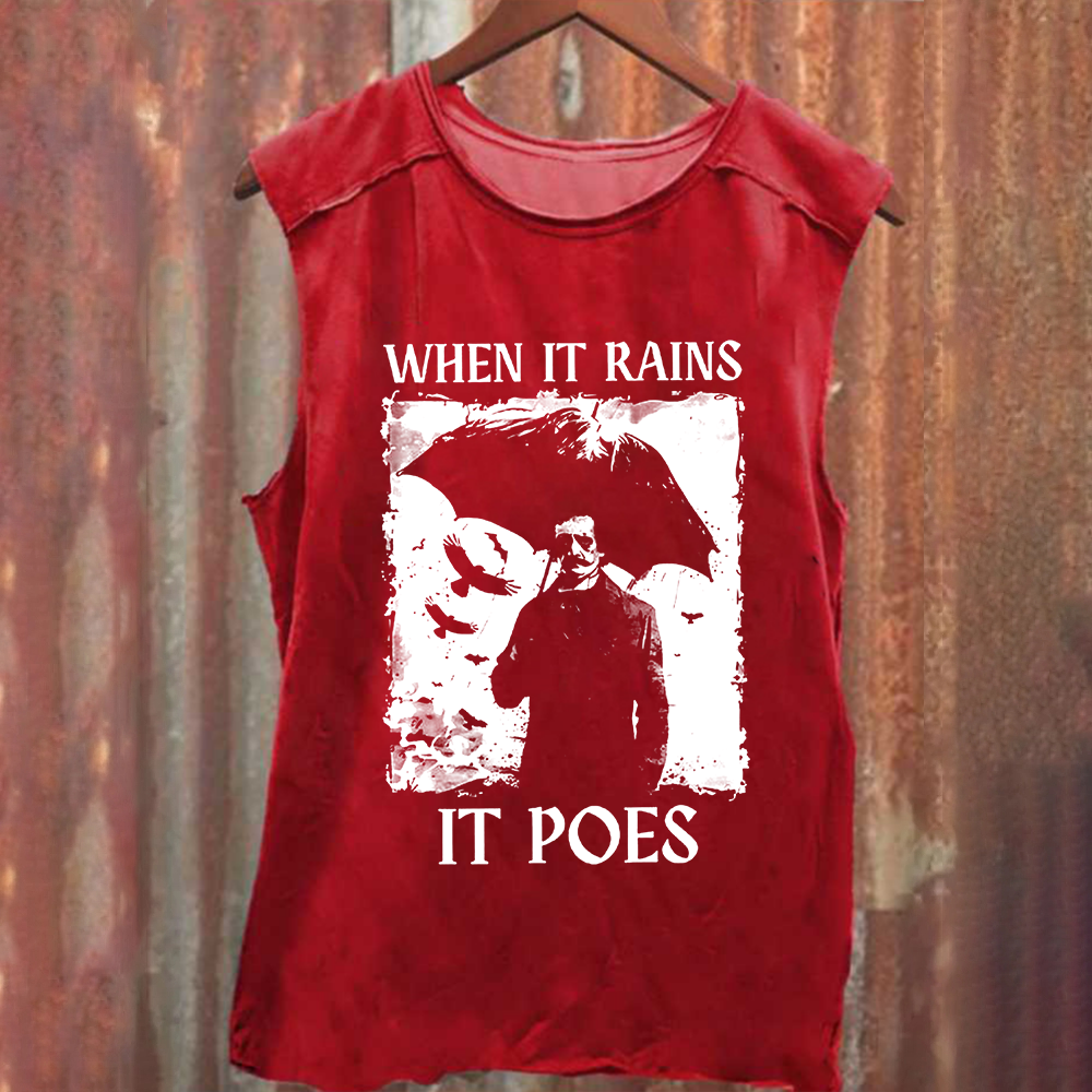 Unisex Vintage Washed Edgar Allan Poe Musicians When It Rains It Pours Tank Top