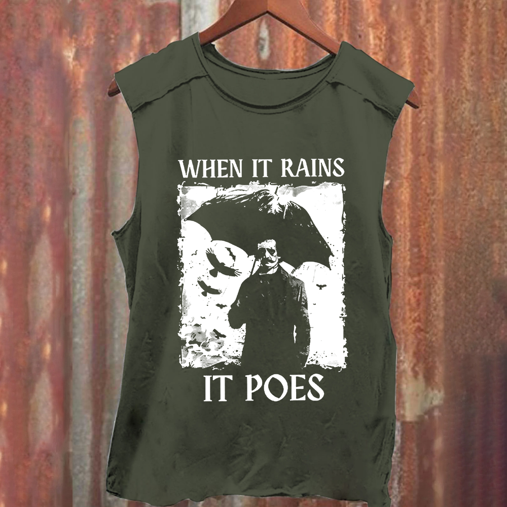 Unisex Vintage Washed Edgar Allan Poe Musicians When It Rains It Pours Tank Top