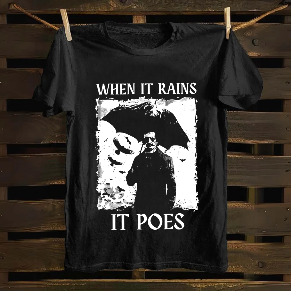 Unisex Vintage Edgar Allan Poe Musicians When It Rains It Pours Cotton T-Shirt