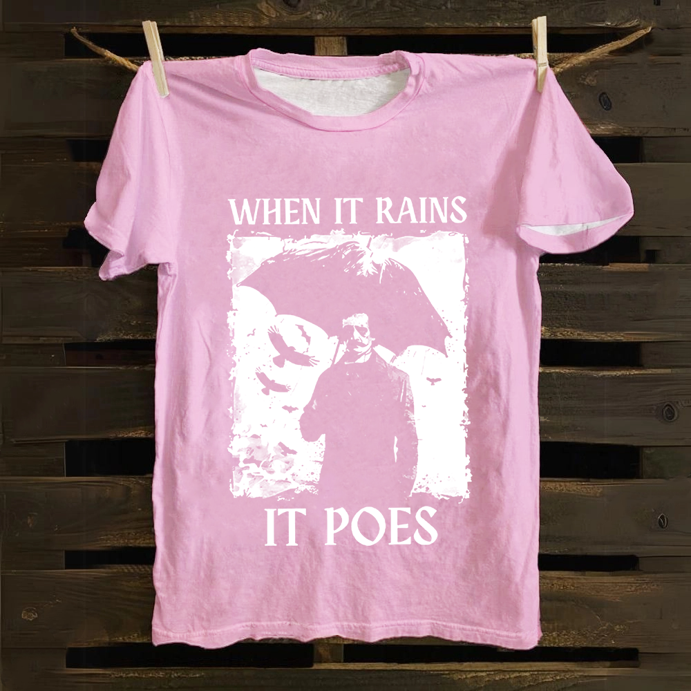 Unisex Vintage Edgar Allan Poe Musicians When It Rains It Pours Cotton T-Shirt