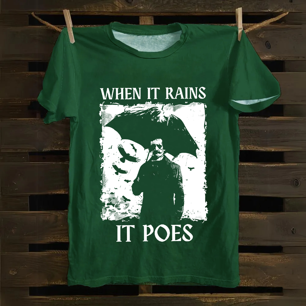 Unisex Vintage Edgar Allan Poe Musicians When It Rains It Pours Cotton T-Shirt