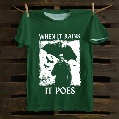 Unisex Vintage Edgar Allan Poe Musicians When It Rains It Pours Cotton T-Shirt