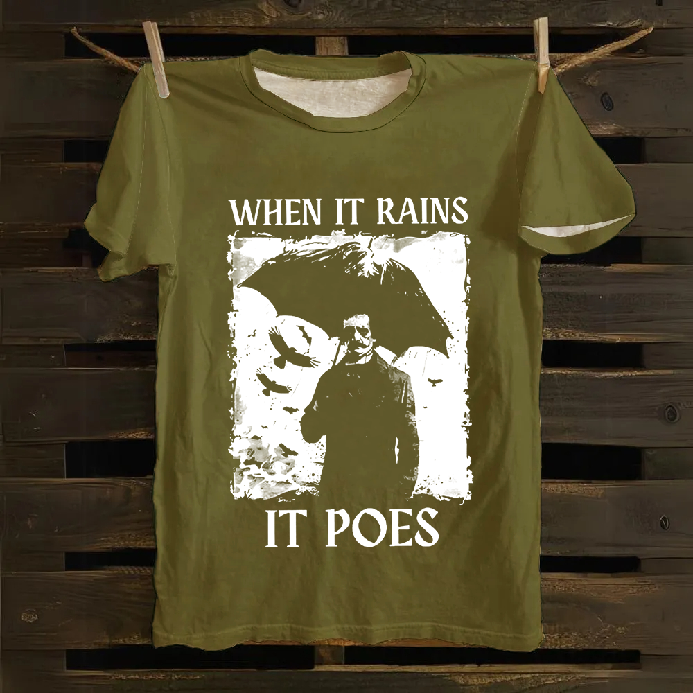 Unisex Vintage Edgar Allan Poe Musicians When It Rains It Pours Cotton T-Shirt