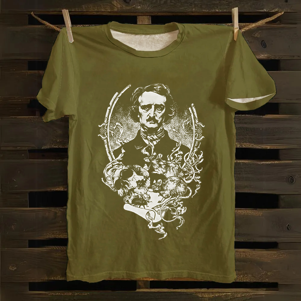 Unisex Vintage Funny Edgar Allan Poe Horror Writer Cotton T-Shirt