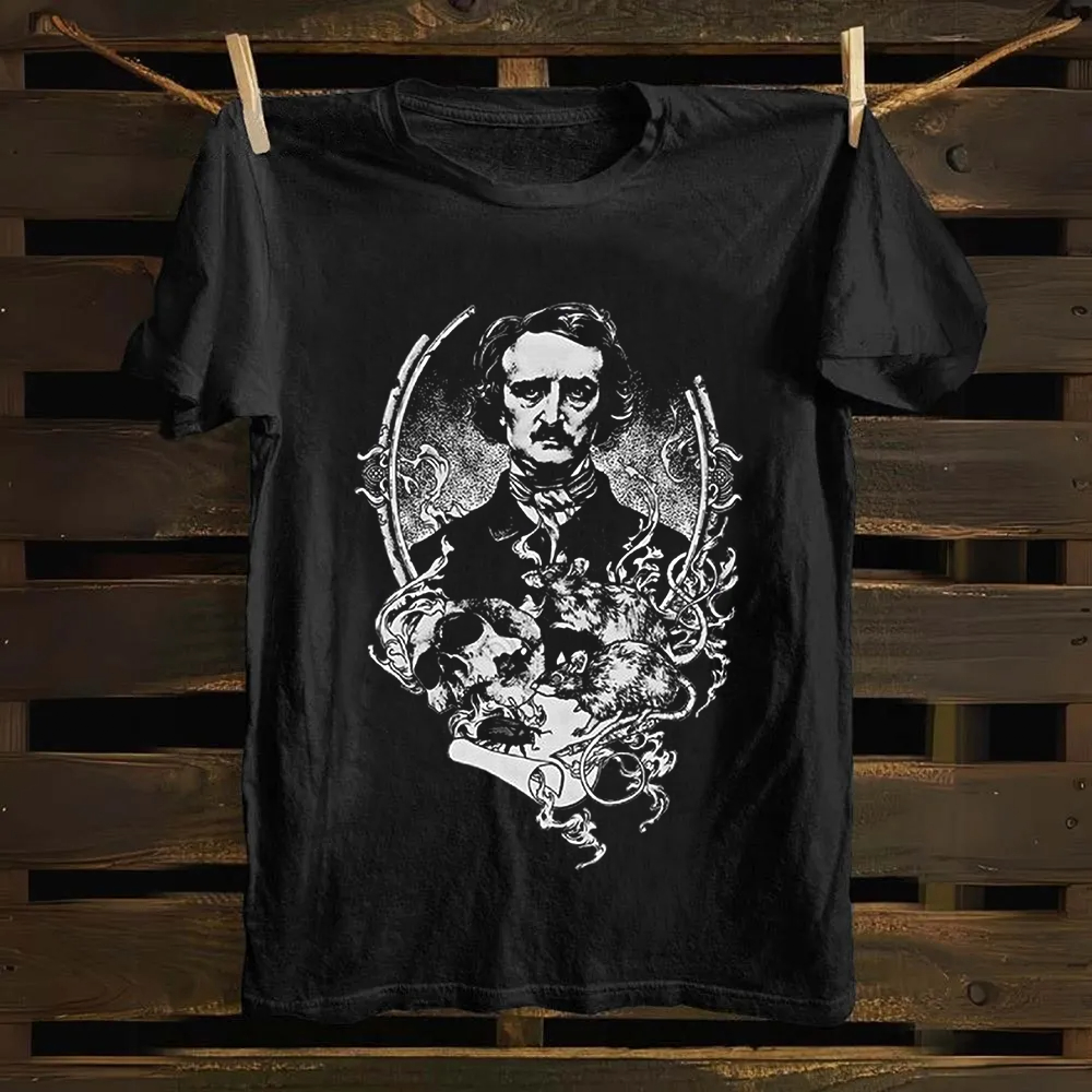 Unisex Vintage Funny Edgar Allan Poe Horror Writer Cotton T-Shirt
