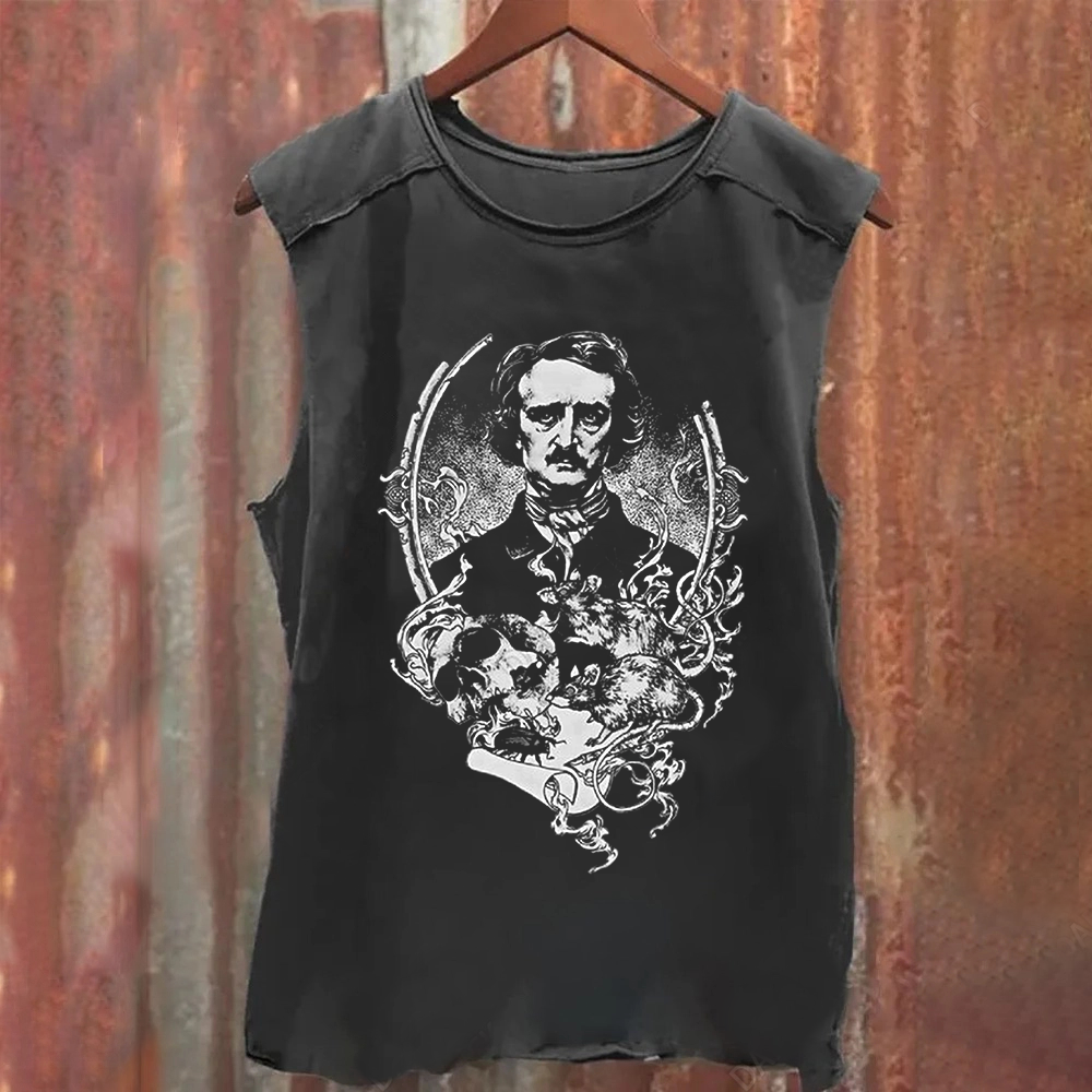 Unisex Vintage Washed Funny Edgar Allan Poe Horror Writer Tank Top
