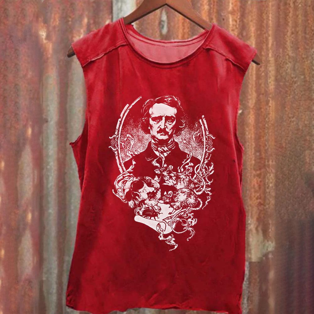 Unisex Vintage Washed Funny Edgar Allan Poe Horror Writer Tank Top