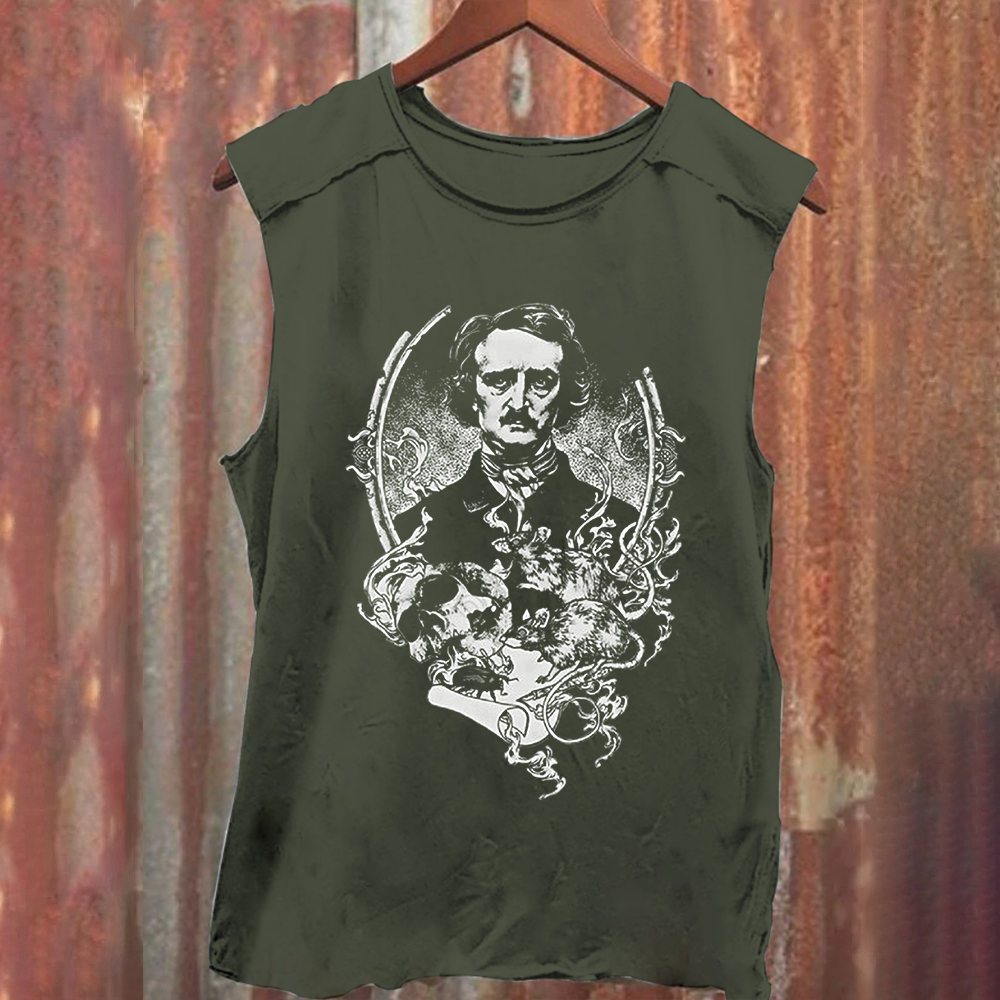 Unisex Vintage Washed Funny Edgar Allan Poe Horror Writer Tank Top