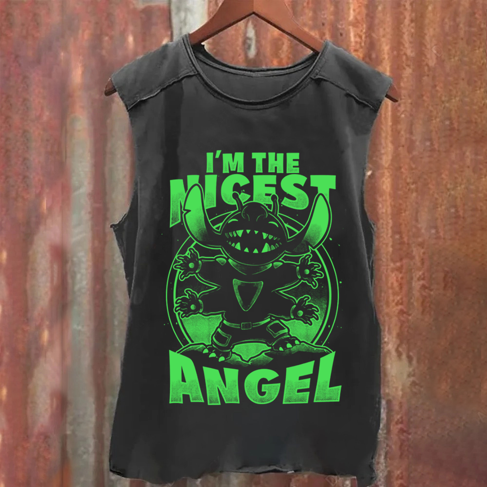 Unisex Vintage Washed Cute Alien Nice Angel Tank Top