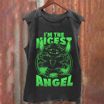 Unisex Vintage Washed Cute Alien Nice Angel Tank Top