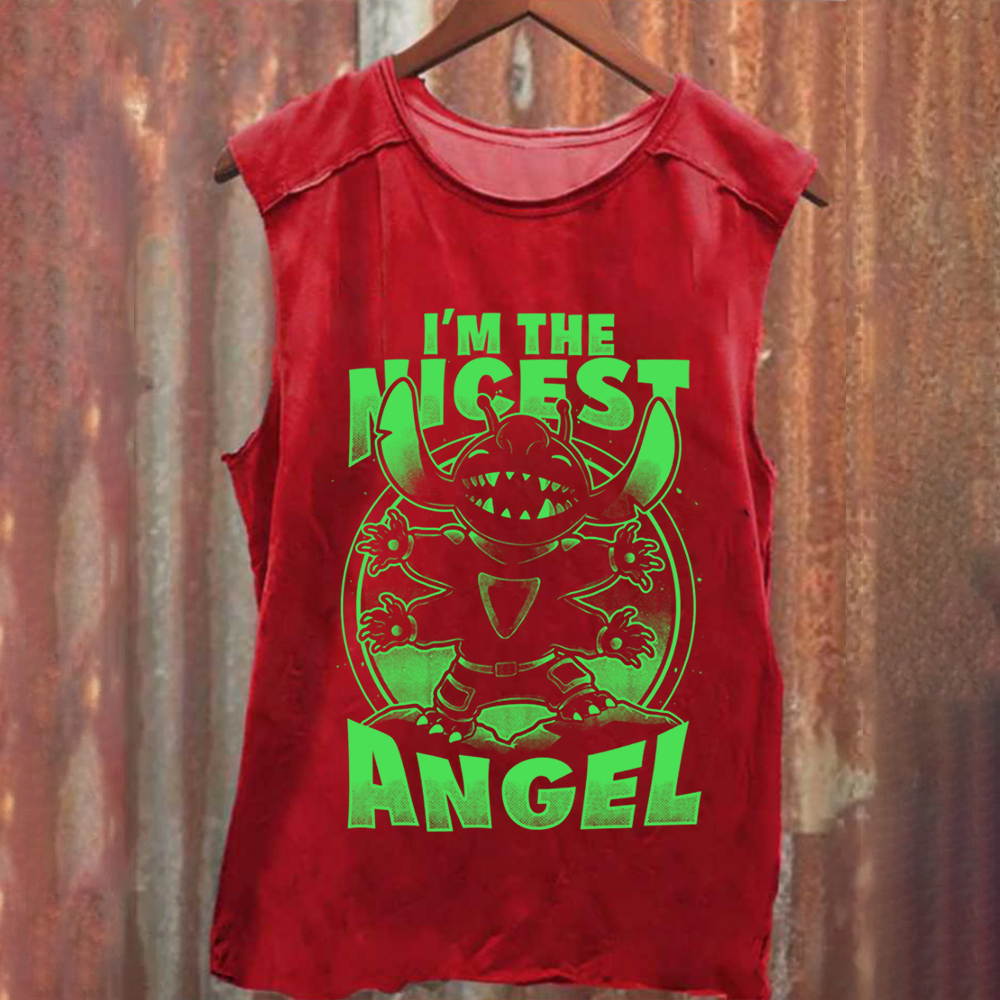Unisex Vintage Washed Cute Alien Nice Angel Tank Top