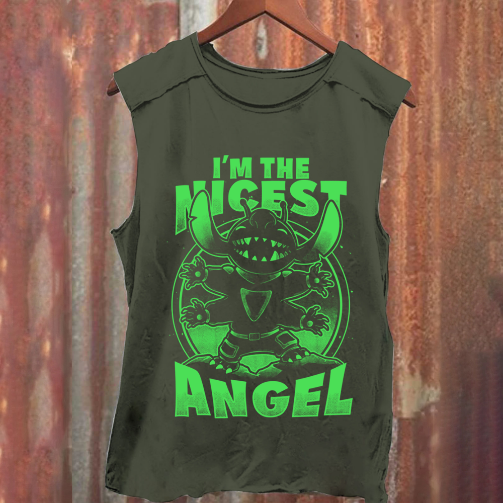 Unisex Vintage Washed Cute Alien Nice Angel Tank Top