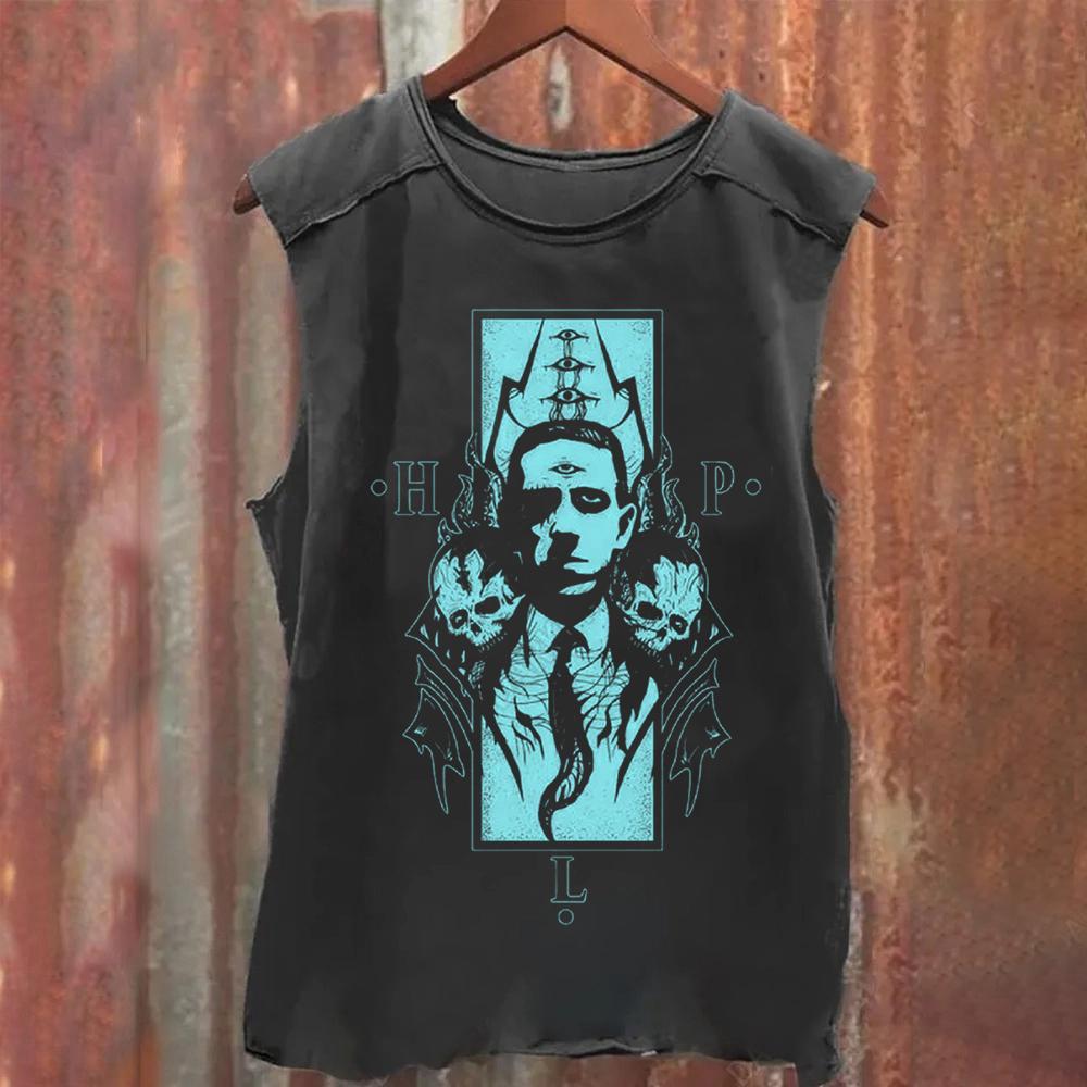 Unisex Vintage Washed H.P. Lovecraft Celebrities  Tank Top
