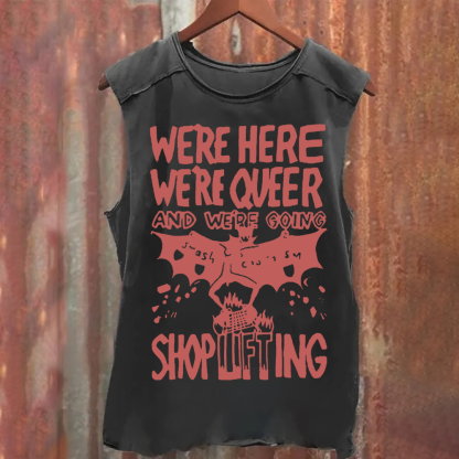 Unisex Vintage Washed We are Here， We are Queer Tank Top