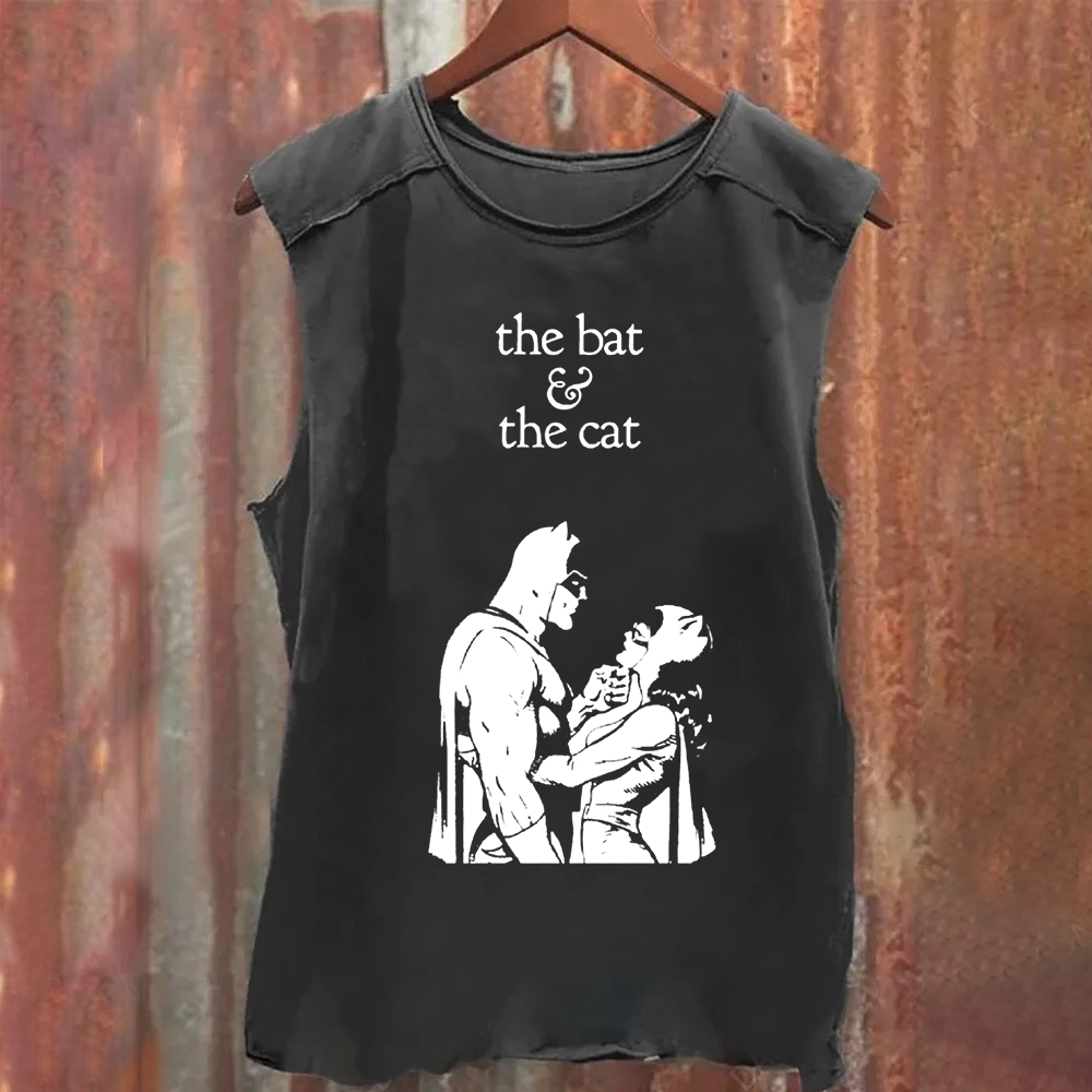 Unisex Vintage Washed  Batman & Cat Woman comic art Tank Top