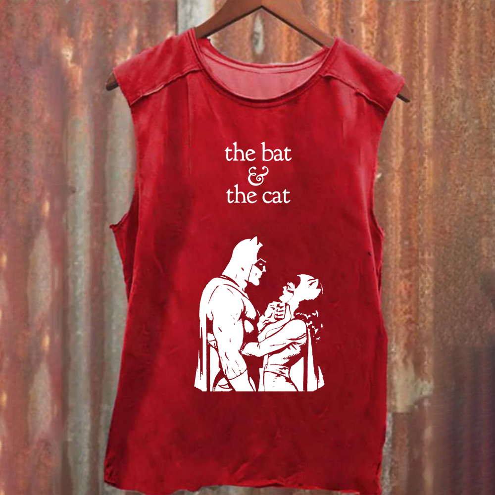 Unisex Vintage Washed  Batman & Cat Woman comic art Tank Top