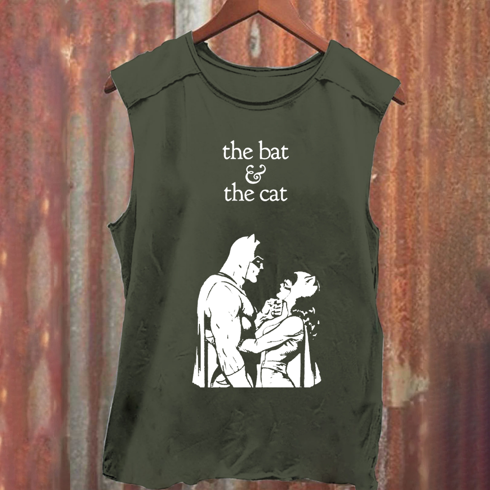 Unisex Vintage Washed  Batman & Cat Woman comic art Tank Top