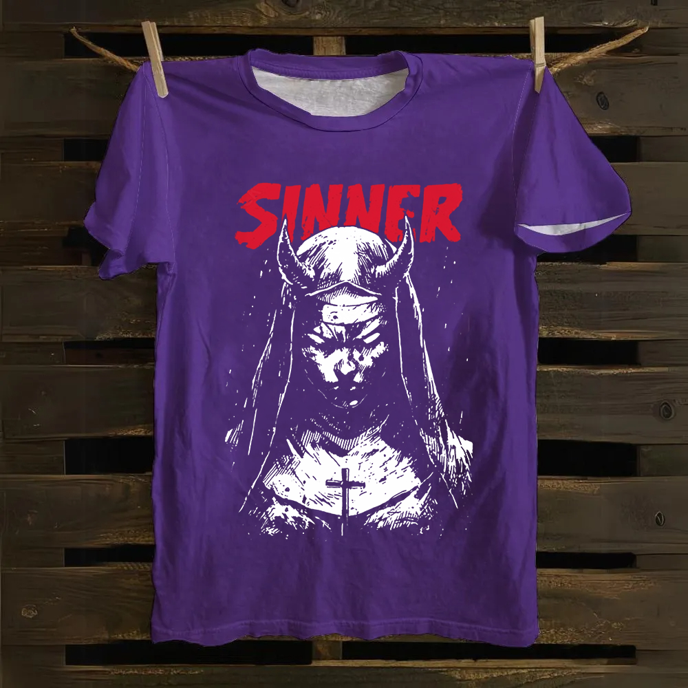 Unisex Vintage Sinner Nun Cotton T-Shirt