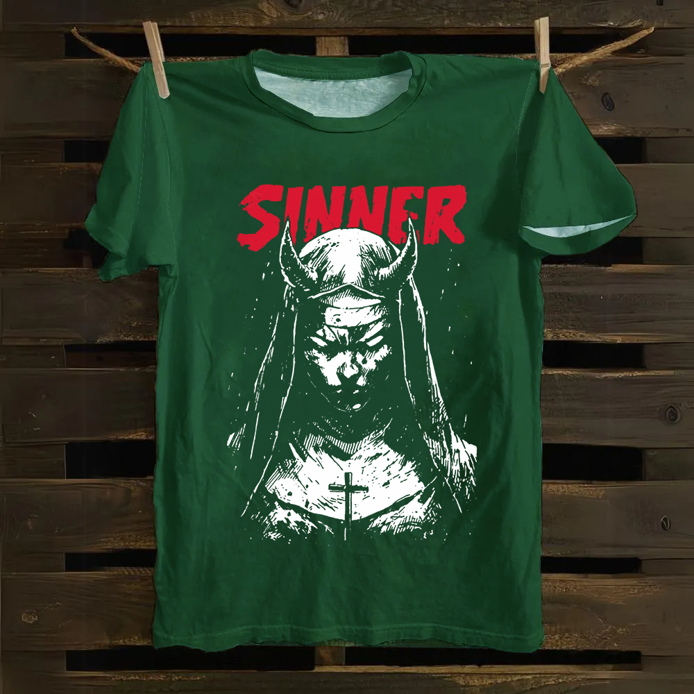 Unisex Vintage Sinner Nun Cotton T-Shirt